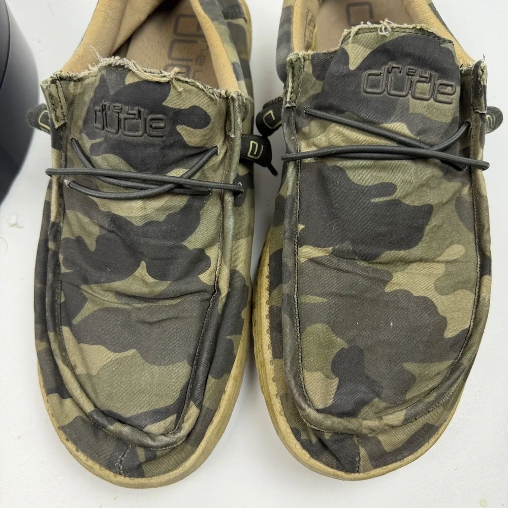 Hey Dude Wally Camo Mens Size 12 Green Camouflage Canvas Slip On Loafers Shoes